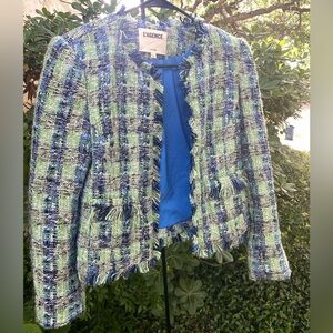 L'AGENCE Vibrant Blue and Green Tweed Jacket Size 4